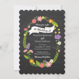 Boho Woodland Wreath auf Chalkboard Wedding Einladung