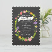Boho Woodland Wreath auf Chalkboard Wedding Einladung (Stehend Vorderseite)