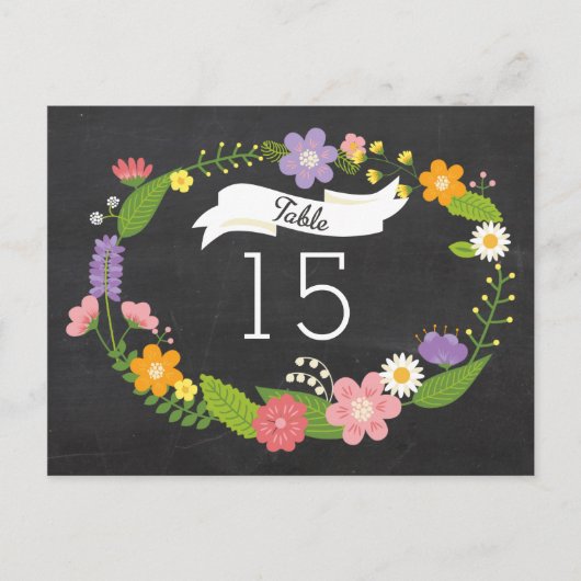 Boho Woodland Wreath auf Chalkboard Wedding Postkarte (Vorderseite)