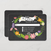 Boho Woodland Wreath auf Chalkboard Wedding RSVP Karte (Vorne/Hinten)