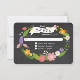 Boho Woodland Wreath auf Chalkboard Wedding RSVP Karte