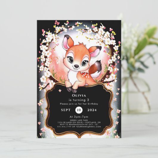 Boho Woods Fawn Birthday Einladung (Stehend Vorderseite)