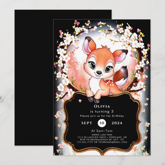 Boho Woods Fawn Birthday Einladung (Vorne/Hinten)