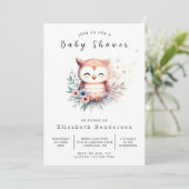 Boho Woods Owl Babydusche Einladung (Stehend Vorderseite)