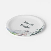 Boho Woodsy Mountains Adventure Wedding Pappteller (Schrägansicht)