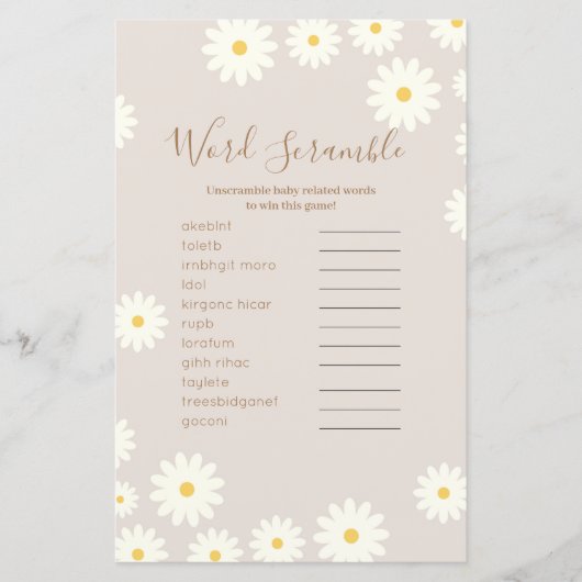 Boho Word Scramble Game Daisy Floral (Vorderseite)