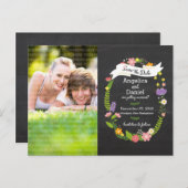 Boho Wreath auf Chalkboard-Foto Save the Date Ankündigungspostkarte (Vorne/Hinten)