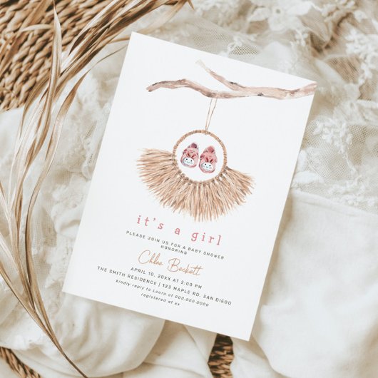 Boho Wreath Baby Girl Blush Tan Baby Dusche Einladung