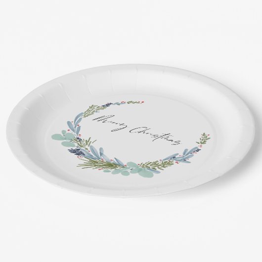 Boho Wreath frohe Weihnachten Modernes Design Pappteller (Schrägansicht)