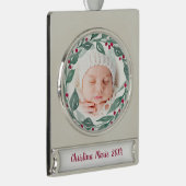 Boho Wreath Großeltern Erstes Weihnachtsfest Foto Banner-Ornament Silber (Rechts)