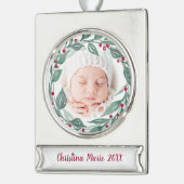 Boho Wreath Großeltern Erstes Weihnachtsfest Foto Banner-Ornament Silber (Links)