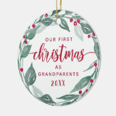 Boho Wreath Großeltern Erstes Weihnachtsfest Foto Keramik Ornament (Links)