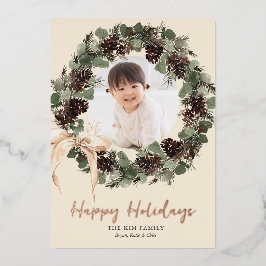 Boho Wreath mit Bow Foto Holiday Folien Feiertagskarte