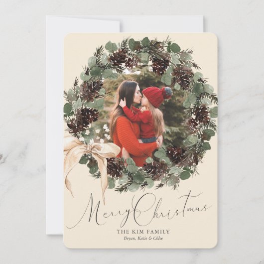 Boho Wreath mit Bow Foto Weihnachten (Vorderseite)