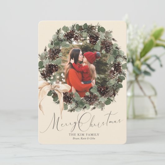 Boho Wreath mit Bow Foto Weihnachten (Stehend Vorderseite)