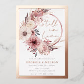 Boho Wreath noch in Liebe Vow Renewal Rose Gold Folieneinladung (Vorderseite)