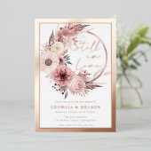 Boho Wreath noch in Liebe Vow Renewal Rose Gold Folieneinladung (Stehend vorne)