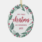 Boho Wreath Oma Erstes Weihnachtsfest Foto Keramik Ornament (Rechts)