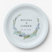 Boho Wreath on Light Blue Wedding Design Pappteller (Vorderseite)