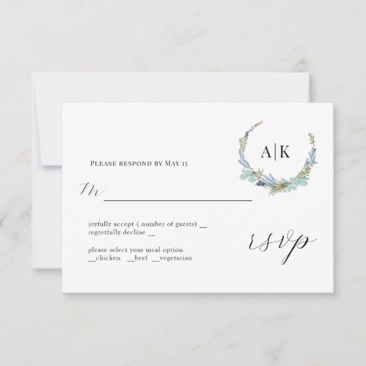 Boho Wreath on White Modern Wedding RSVP Card Karte (Vorderseite)