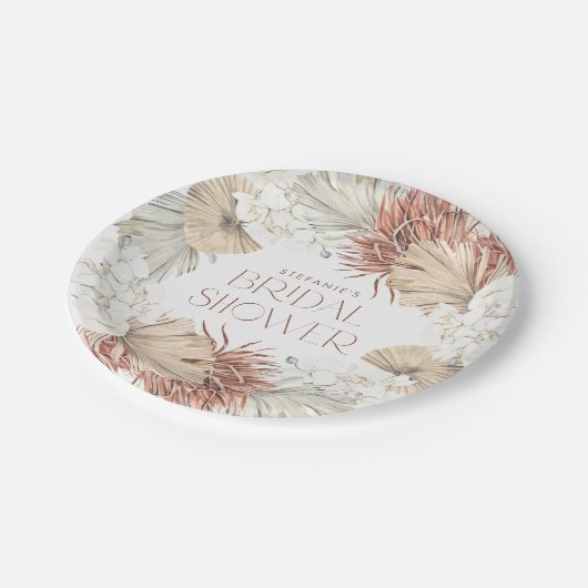 Boho Wreath Palm Blätter und Orchids Brautparty Pappteller (Schrägansicht)