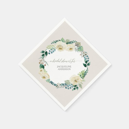 BOHO Wreath Rustic Alabaster Rose Foliage Serviette (Ecke)