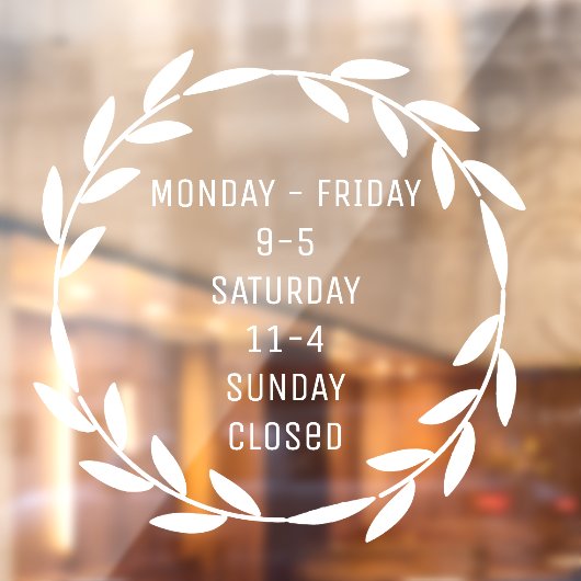 Boho Wreath Small Business Stunden Weiß Fensteraufkleber (Blatt 2)