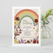 Boho wunderbar wilde Blumen Regenbogen Geburtstag Einladung (Stehend Vorderseite)