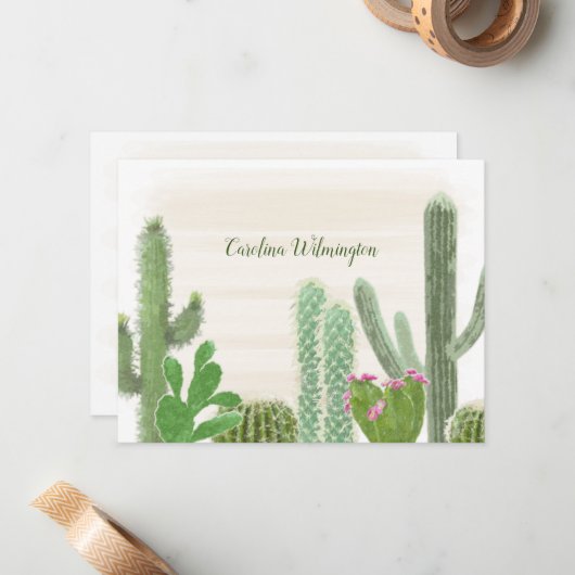 Boho Wüste Cacti Wasserfarben Florenkaktus Mitteilungskarte (Vorderseite/Rückseite Beispiel)