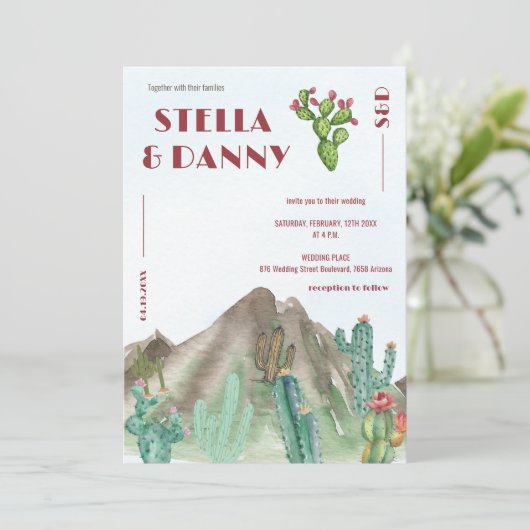 Boho Wüste Cactus Arizona Zielort Einladung (Stehend Vorderseite)