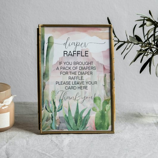 Boho Wüste Cactus Baby Duwer Winkler Raffle Sign Poster