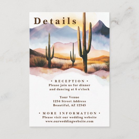 Boho Wüste Cactus Western Wedding Details Begleitkarte (Vorderseite)
