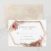 Boho Wüste Floral Gold Geometric Frame Wedding RSVP Karte (Vorne/Hinten)