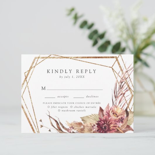 Boho Wüste Floral Gold Geometrische Wahl RSVP Karte (Stehend Vorderseite)