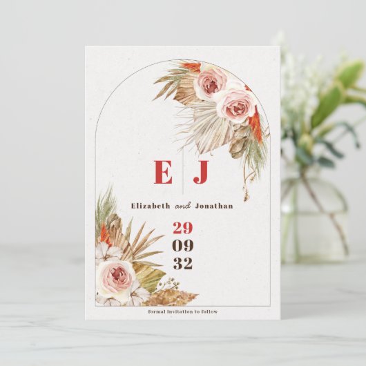 Boho Wüste florale Erde tönt Hochzeit Save The Date (Stehend Vorderseite)