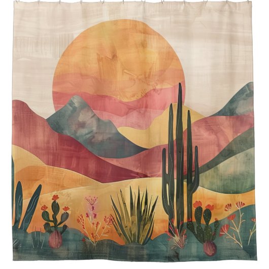Boho Wüste Landschaft - Südwestliche Natur Duschvorhang (Vorderseite)