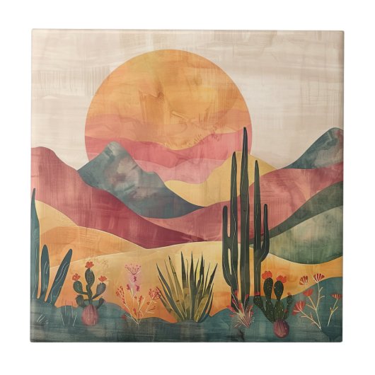 Boho Wüste Landschaft - Südwestliche Natur Fliese (Vorderseite)