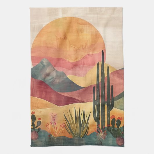 Boho Wüste Landschaft - Südwestliche Natur Geschirrtuch (Vertikal)