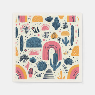 Boho Wüste mit Kaktus und Regenbogen Serviette