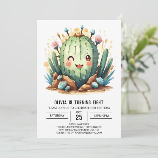 Boho Wüste Online Cactus Boy Birthday Einladung (Stehend Vorderseite)