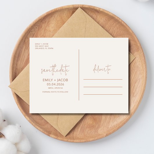 Boho Wüste Rust Terracotta Wedding Save the Date Ankündigungspostkarte
