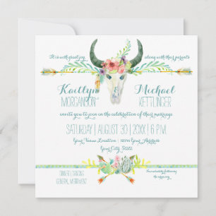 BOHO Wüste South West Wood Floral Cow Skull Arrow Einladung