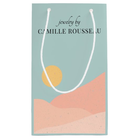 Boho Wüste Sunrise Mountains Abstrakt Kleine Geschenktüte (Rückseite)