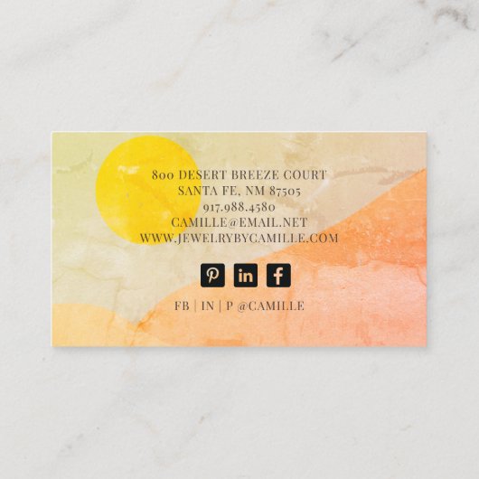 Boho Wüste Sunrise Mountains Handgearbeitete Juwel Visitenkarte (Rückseite)