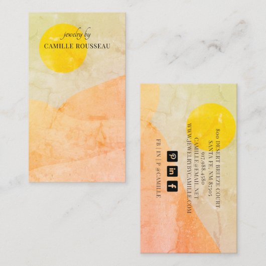 Boho Wüste Sunrise Mountains Handgearbeitete Juwel Visitenkarte (Vorne/Hinten)