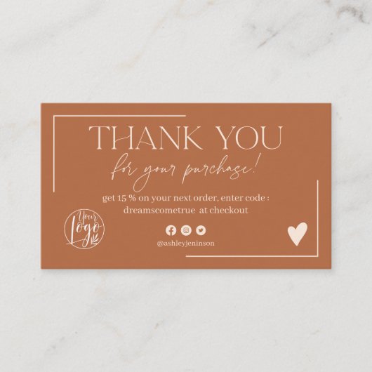 Boho Wüste Terracotta Skript Ordnung danke Visitenkarte (Vorderseite)