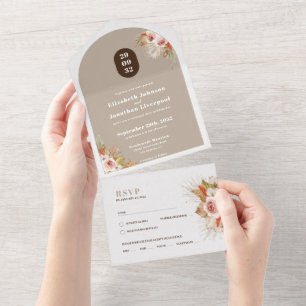 Boho-Wüsten-Blumenbogenrahmen in Erdtönen All In One Einladung