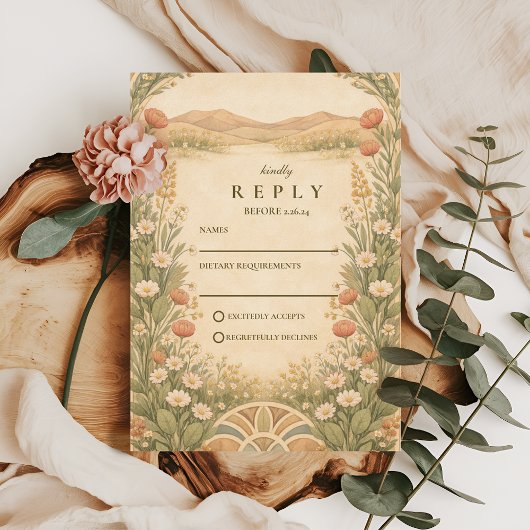 Boho-Wüsten-Botanical-Hochzeit RSVP Karte