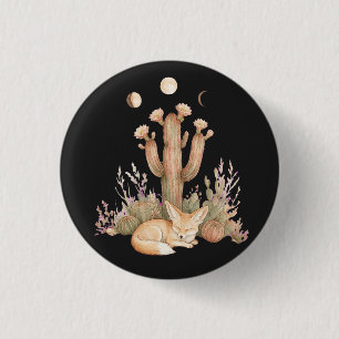 Boho-Wüsten-Fennec-Fuchs schlafend unter Saguaro-K Button