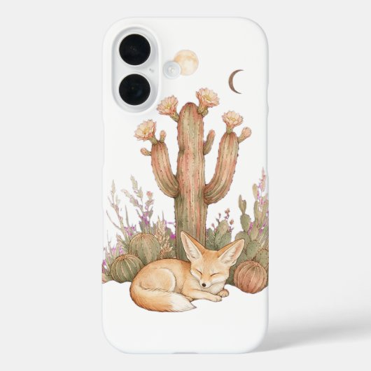 Boho-Wüsten-Fennec-Fuchs schläft unter Saguaro-Kak Case-Mate iPhone Hülle (Rückseite)
